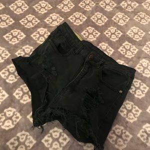Black distressed denim shorts